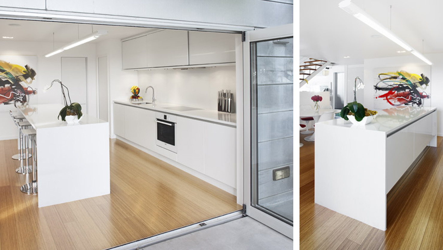 ingrid geldof Floating Slick White Kitchen ensuite, wardrobe and kitchen design